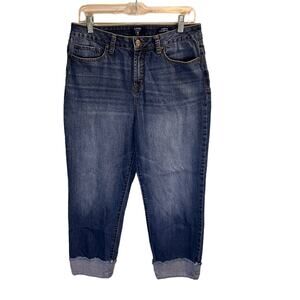 Kaari High Rise Straight Crop Jeans Women's 10 Cuffed Hem Medium Wash Blue